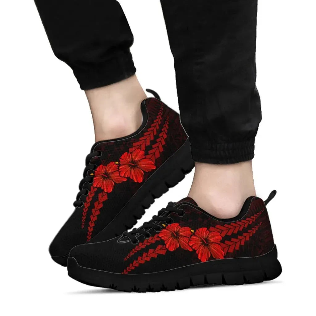 Custom Polynesian Sneakers Hibiscus Personal Signature Red