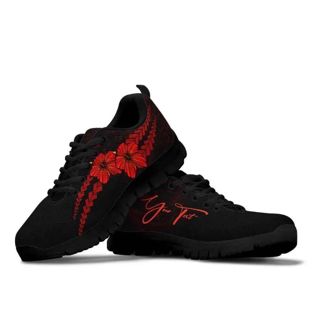 Custom Polynesian Sneakers Hibiscus Personal Signature Red