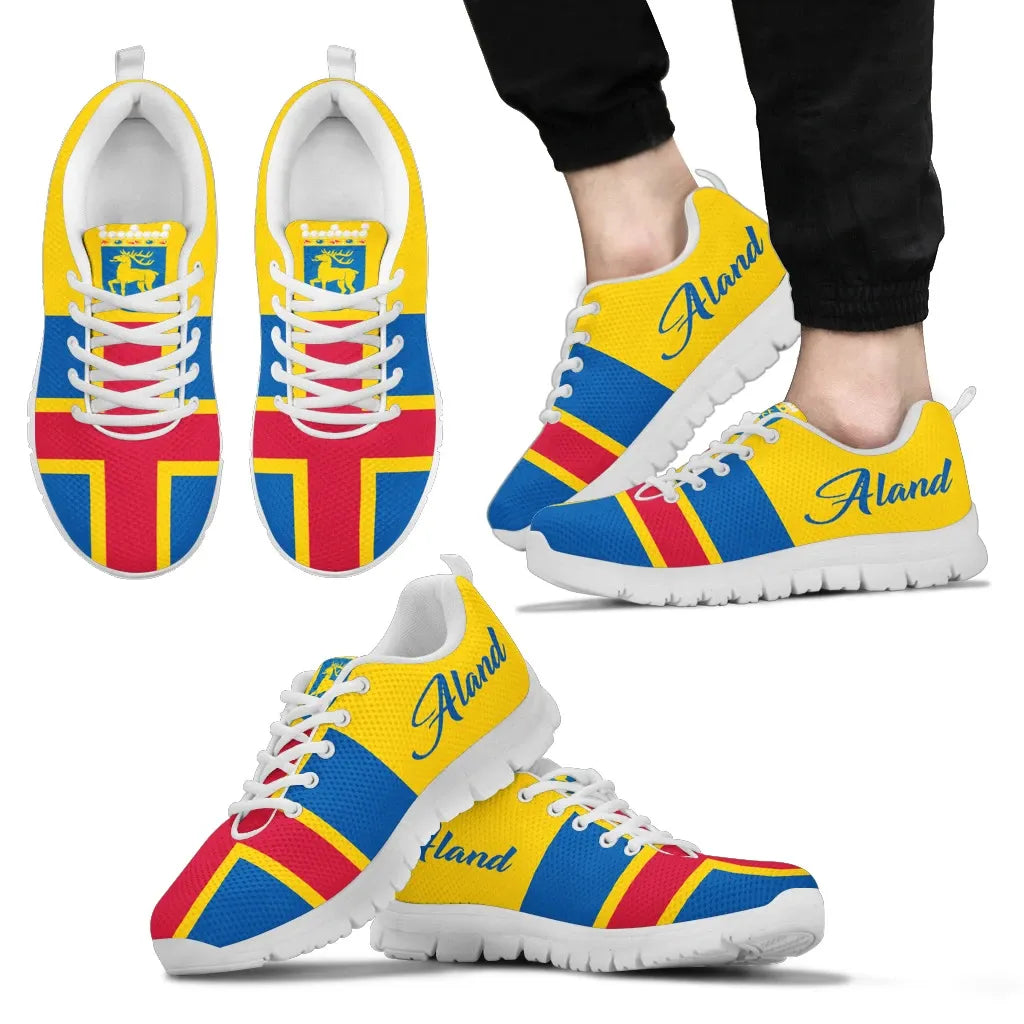 Aland Islands Flag With Coat Of Arms Sneakers