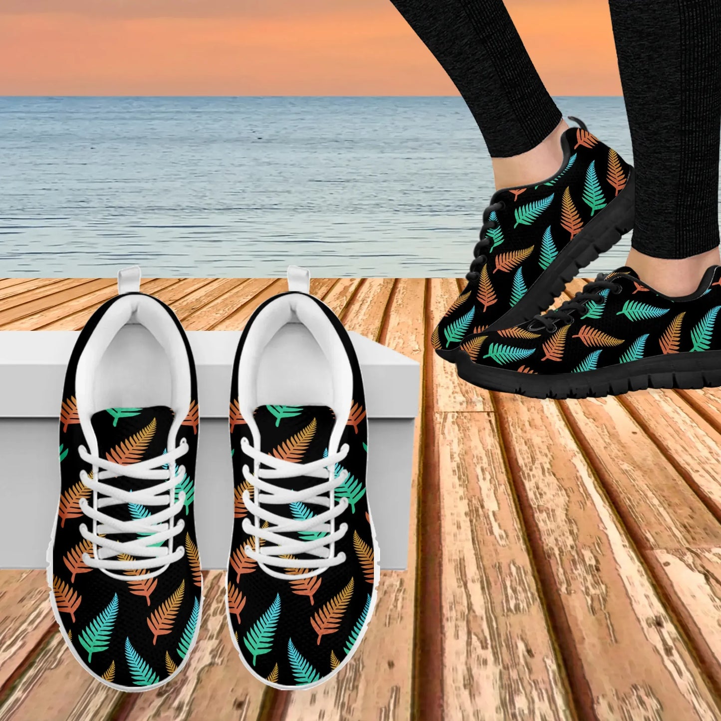 Colorful Silver Fern Pattern New Zealand Sneakers
