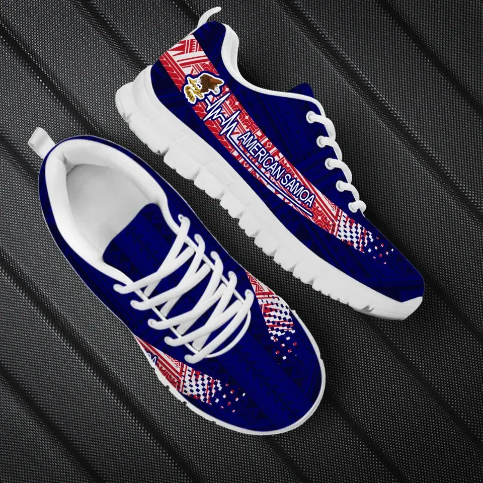 American Samoa Heartbeat Sneakers Polynesian Pattern