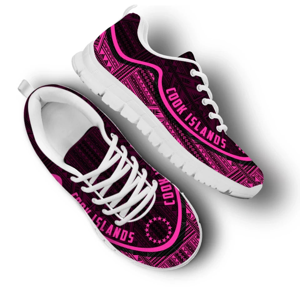 Cook Islands Wave Sneakers Polynesian Pattern Pink Color