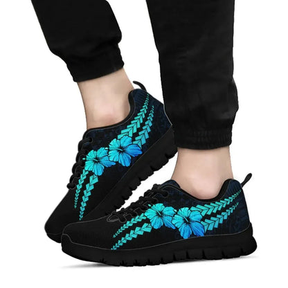 Custom Polynesian Sneakers Hibiscus Personal Signature Blue