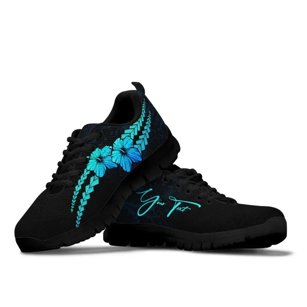 Custom Polynesian Sneakers Hibiscus Personal Signature Blue