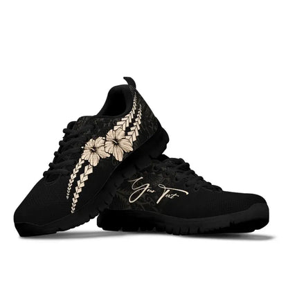 Custom Polynesian Sneakers Hibiscus Personal Signature Gold