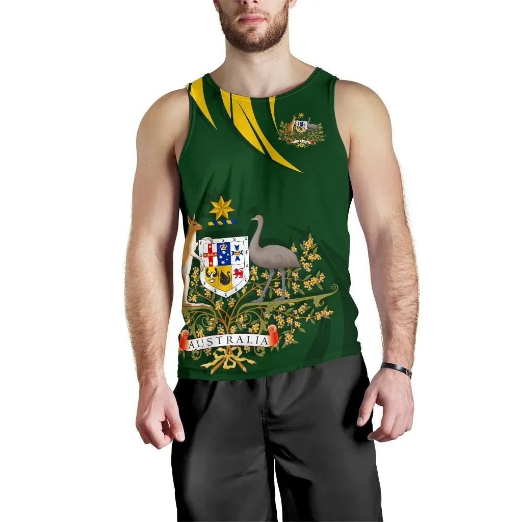 Australia Tank Top, Australia Coat Of Arms Men Green .