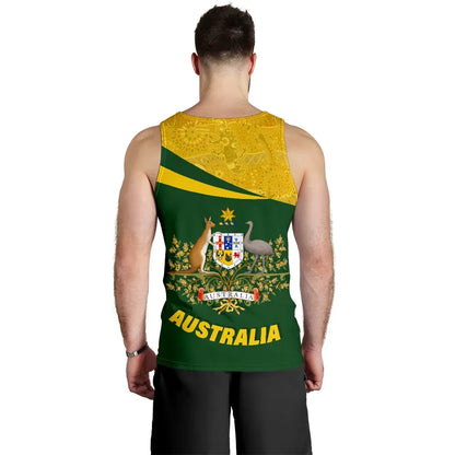 Australia Tank Top, Australia Round Kangaroo Aboriginal Men Green