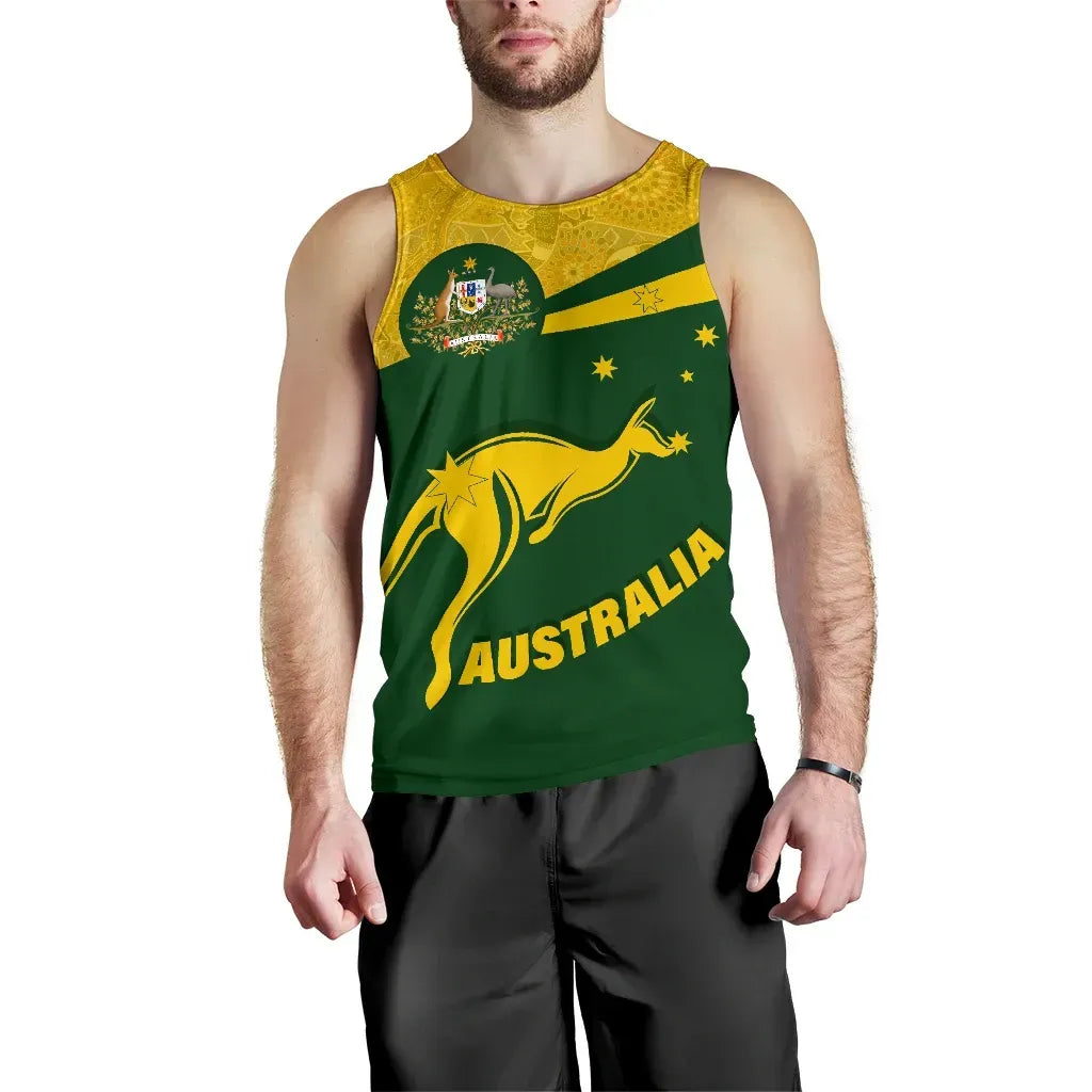 Australia Tank Top, Australia Round Kangaroo Aboriginal Men Green