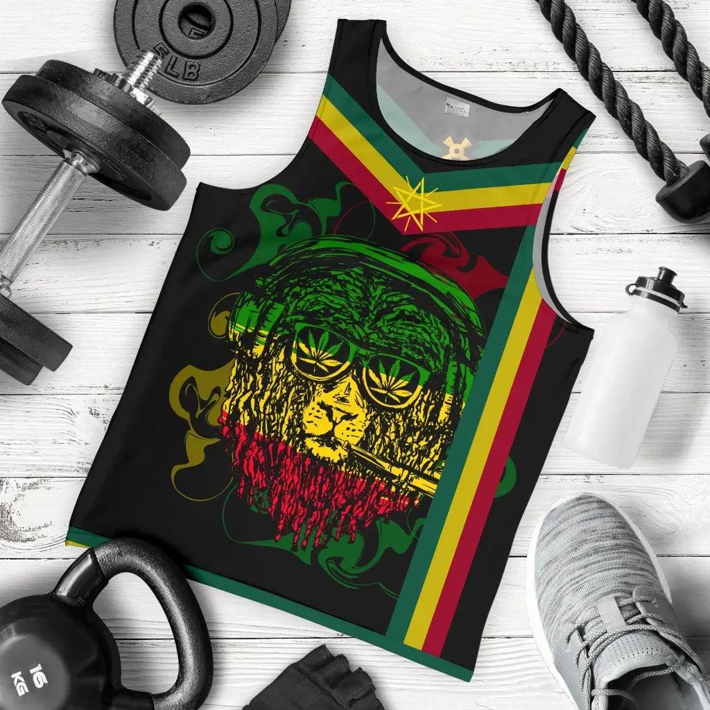 Africa Men's Tank Top Ethiopia Lion And Flag Color