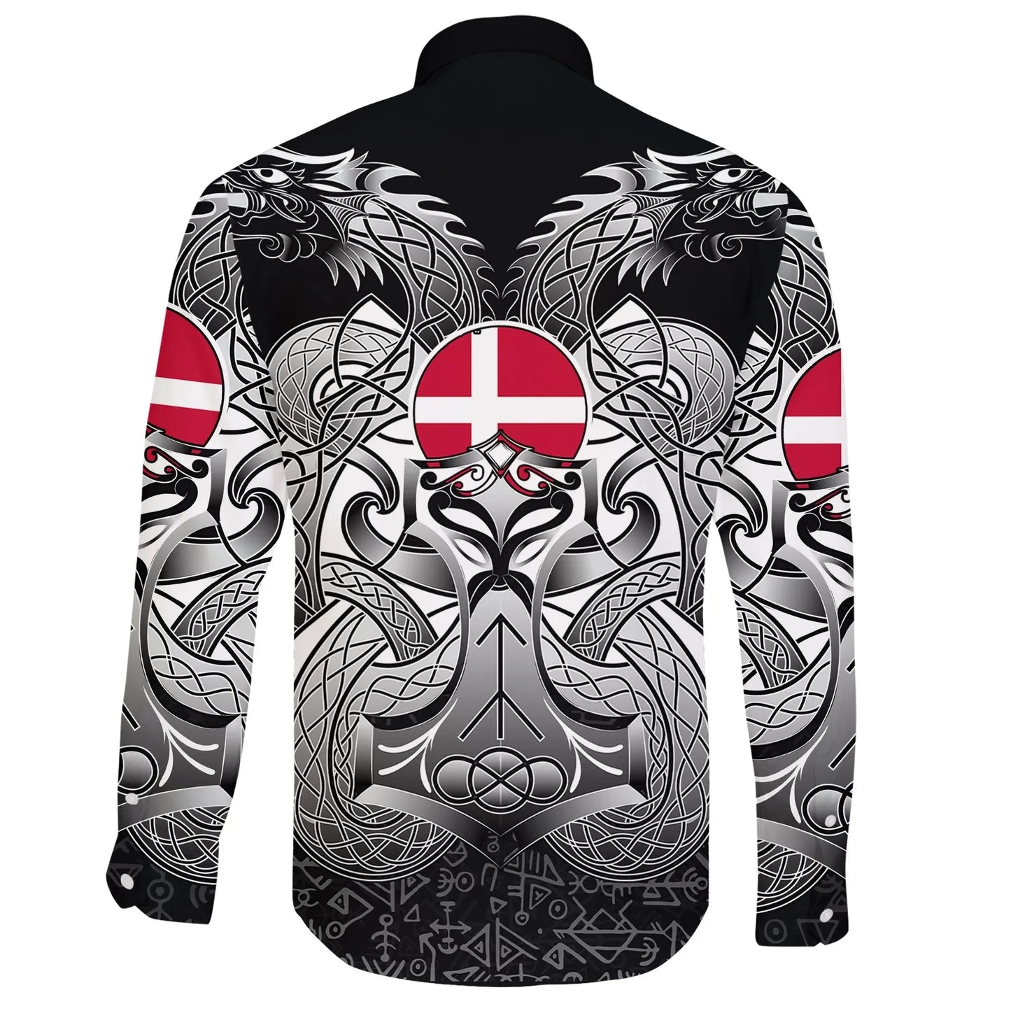 Long Sleeve Button Shirt Denmark Mjolnir And Double Dragon