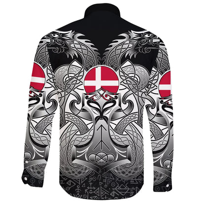 Long Sleeve Button Shirt Denmark Mjolnir And Double Dragon