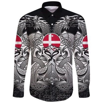 Long Sleeve Button Shirt Denmark Mjolnir And Double Dragon