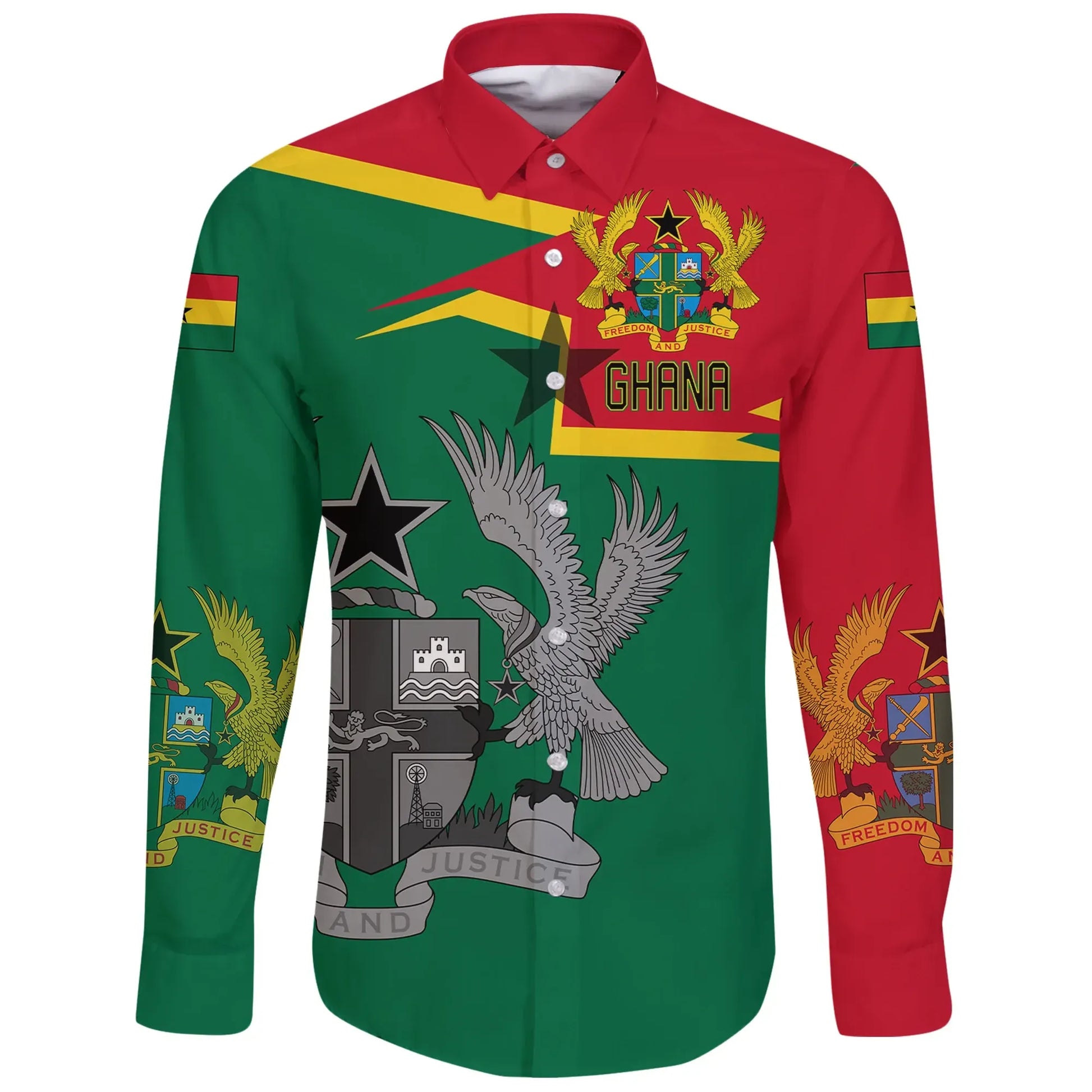Ghana Coat Of Arms Long Sleeve Button Shirt New Style