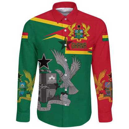 Ghana Coat Of Arms Long Sleeve Button Shirt New Style
