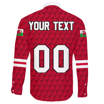 Custom Wales Dragon Long Sleeve Button Shirt Euro Soccer