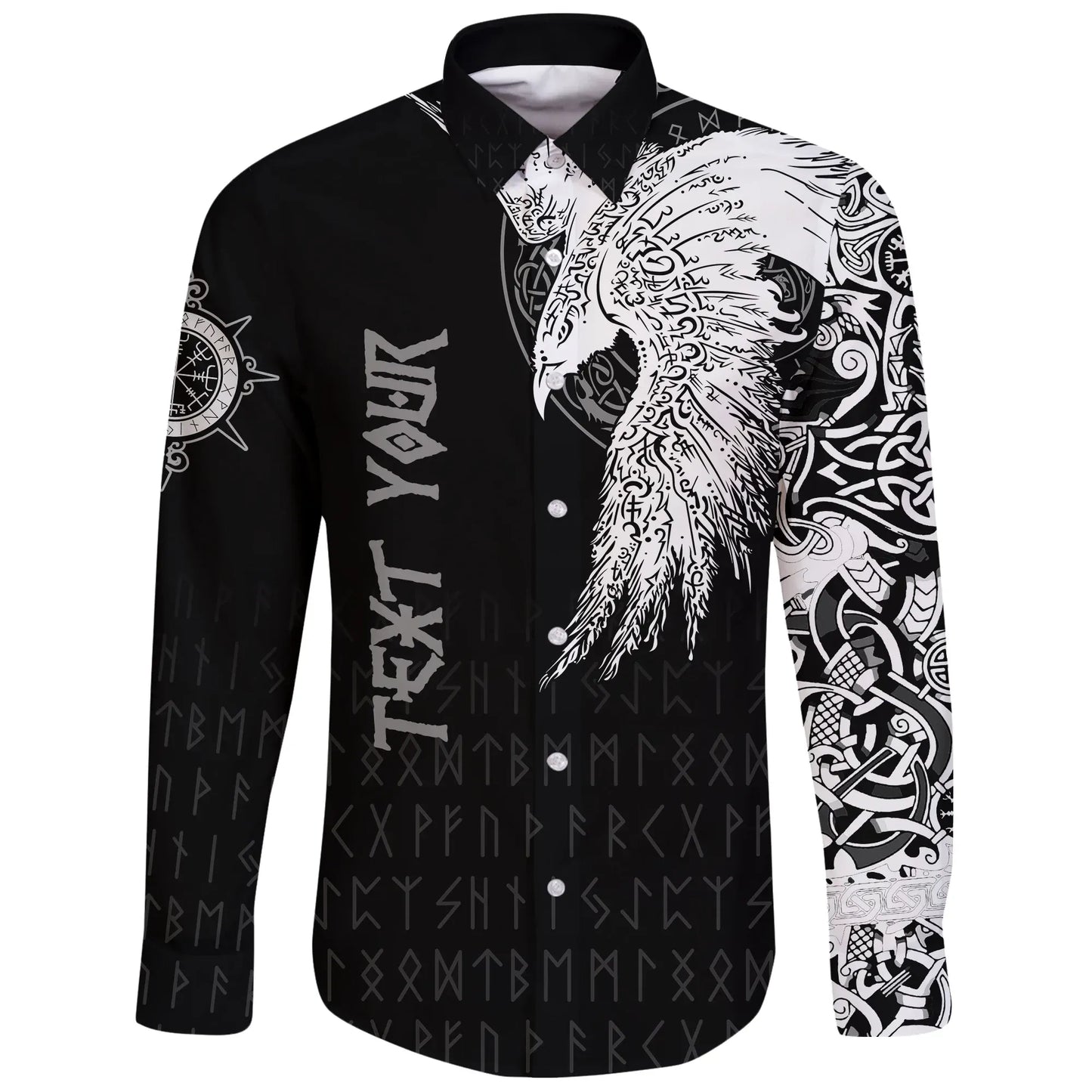 Custom Viking Mystical Raven Tattoo Special Long Sleeve Button Shirt