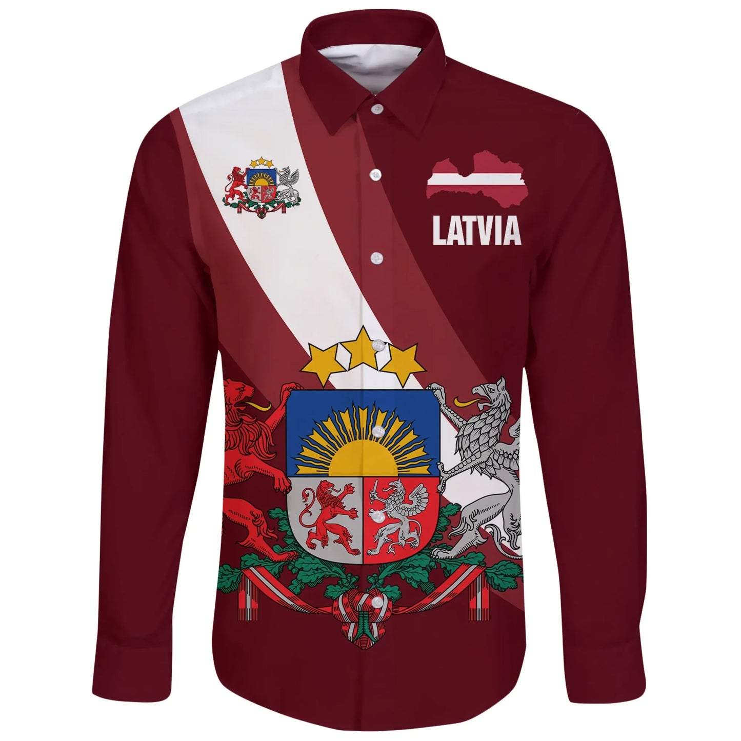 Latvia Special Flag Long Sleeve Button Shirt