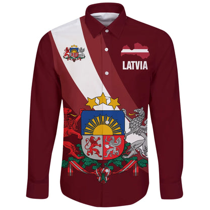 Latvia Special Flag Long Sleeve Button Shirt