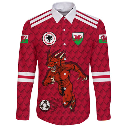 Custom Wales Dragon Long Sleeve Button Shirt Euro Soccer