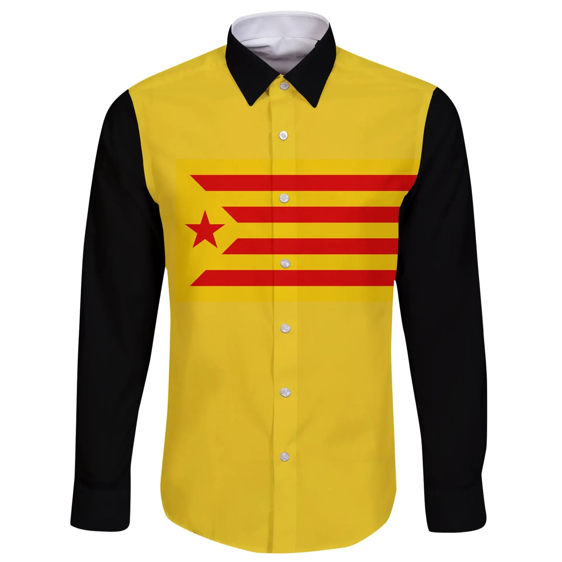 Catalonia Flag Of Catalan Republic Estelada Roja Long Sleeve Button Shirt