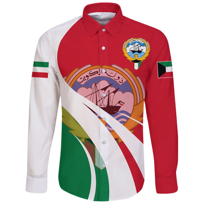 Kuwait Long Sleeve Button Shirt Flag Original Basic