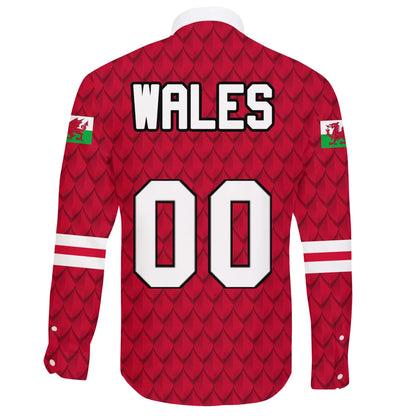 Custom Wales Dragon Long Sleeve Button Shirt Euro Soccer