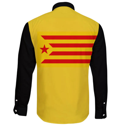 Catalonia Flag Of Catalan Republic Estelada Roja Long Sleeve Button Shirt