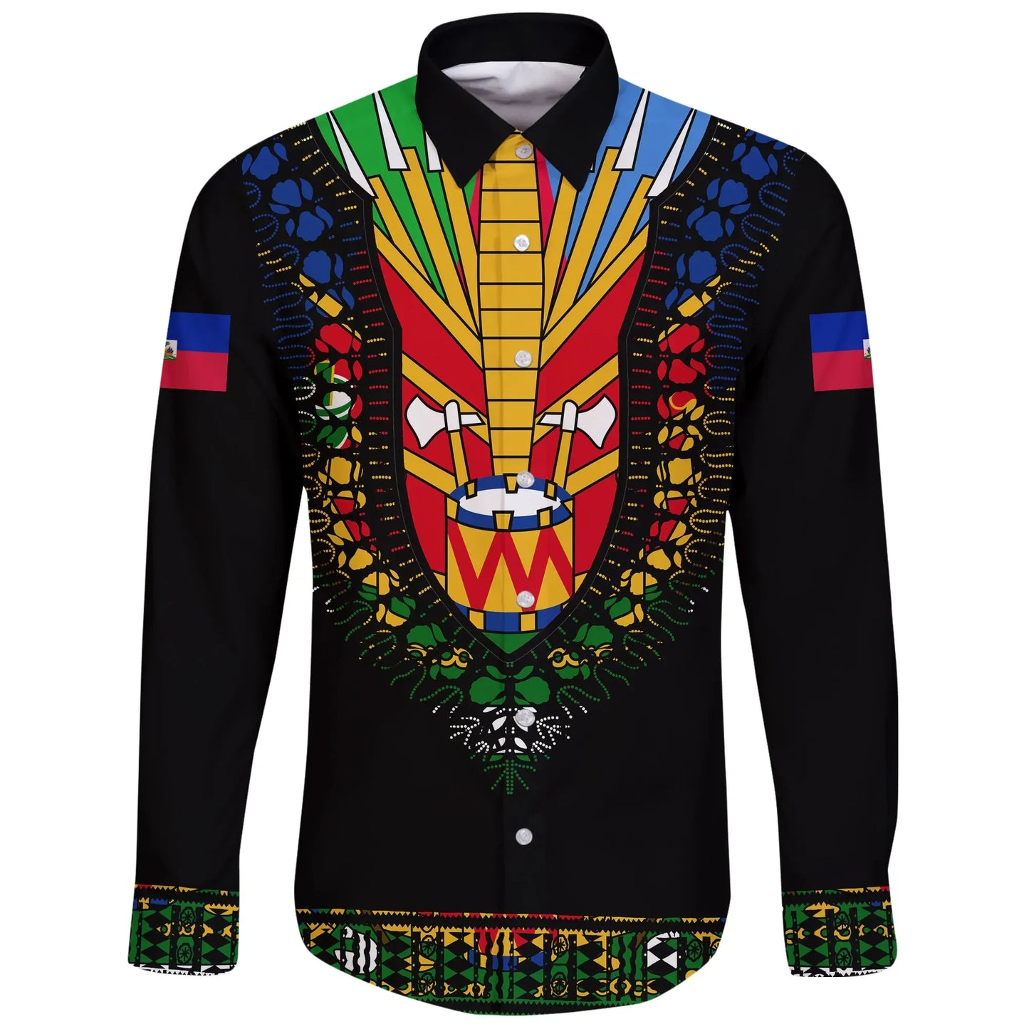 Haiti Long Sleeve Button Shirt Dashiki Pattern