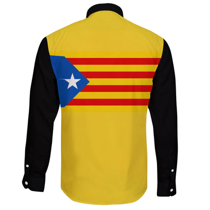 Catalonia Estelada Blava Flag Long Sleeve Button Shirt