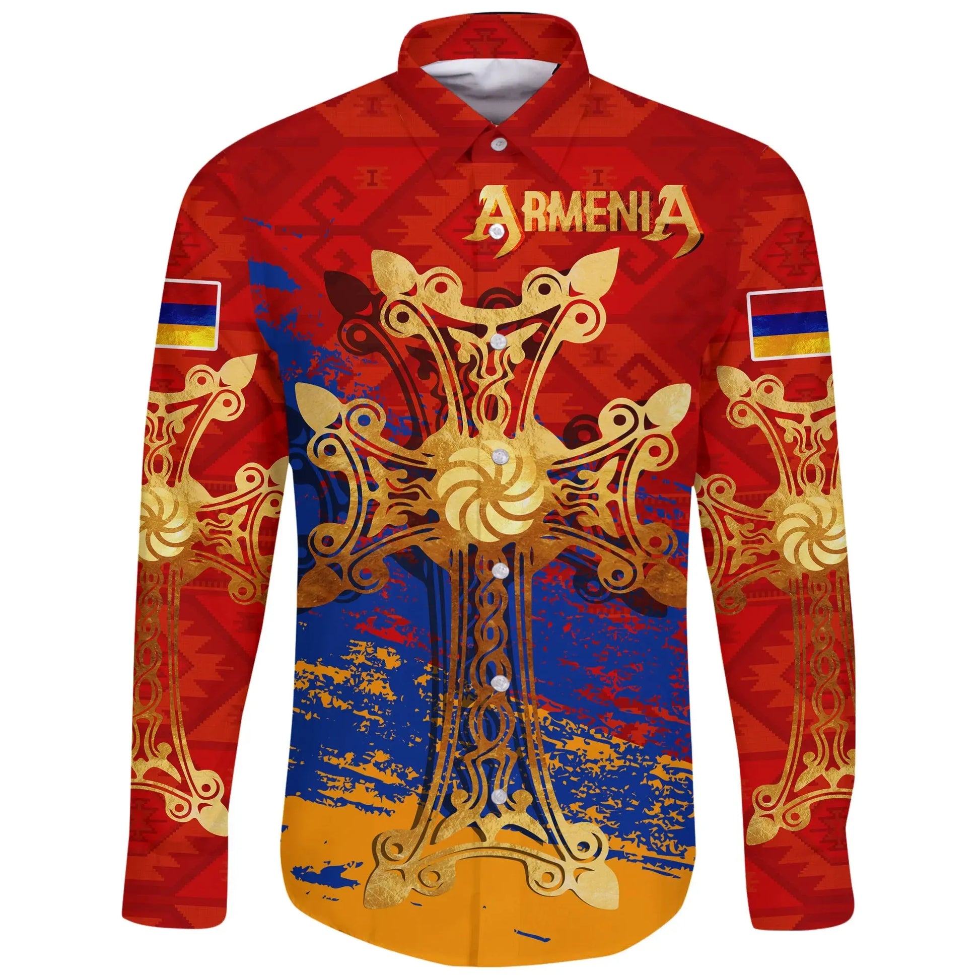 Armenia Khachkar, Armenian Cross Special Long Sleeve Button Shirt
