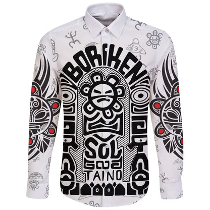 Puerto Rico Long Sleeve Button Shirt Taino Tatto