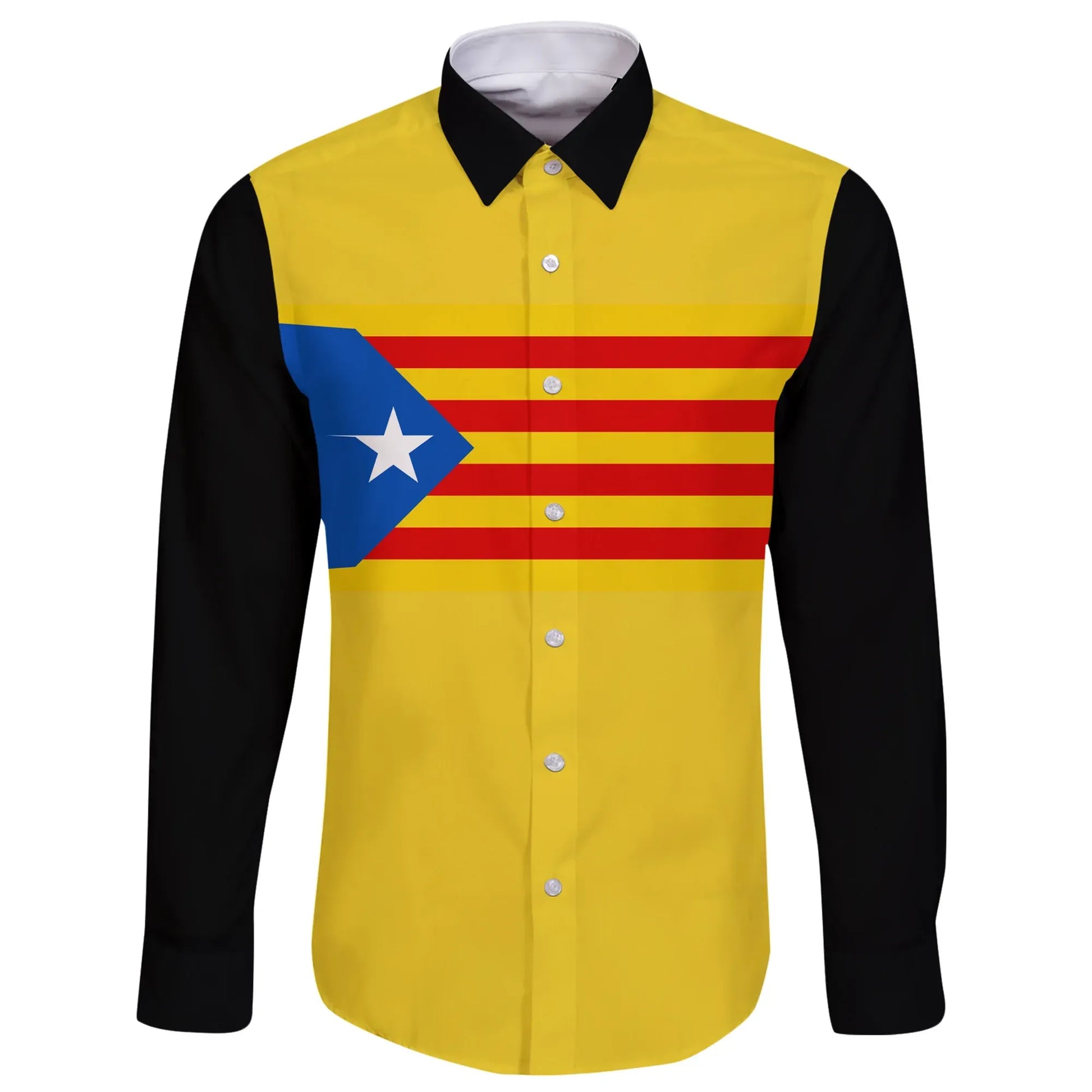 Catalonia Estelada Blava Flag Long Sleeve Button Shirt