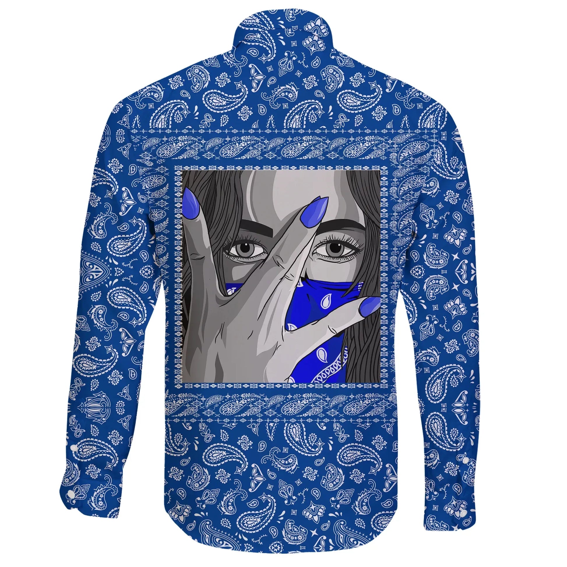 Crips Girl Long Sleeve Button Shirt Blue Bandana