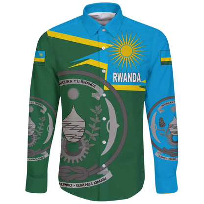 Rwanda Long Sleeve Button Shirt Coat Of Arms New Style