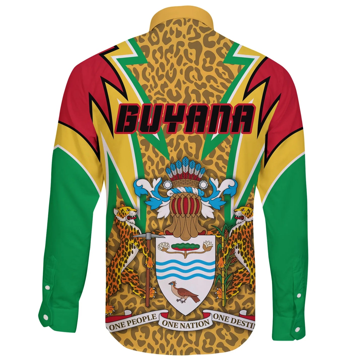 Guyana Long Sleeve Button Shirt Jaguars Coat Of Arms
