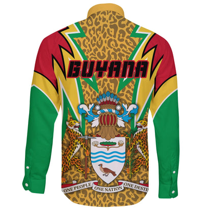 Guyana Long Sleeve Button Shirt Jaguars Coat Of Arms