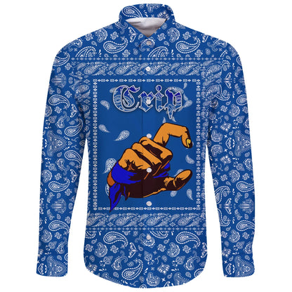 Crips Girl Long Sleeve Button Shirt Blue Bandana