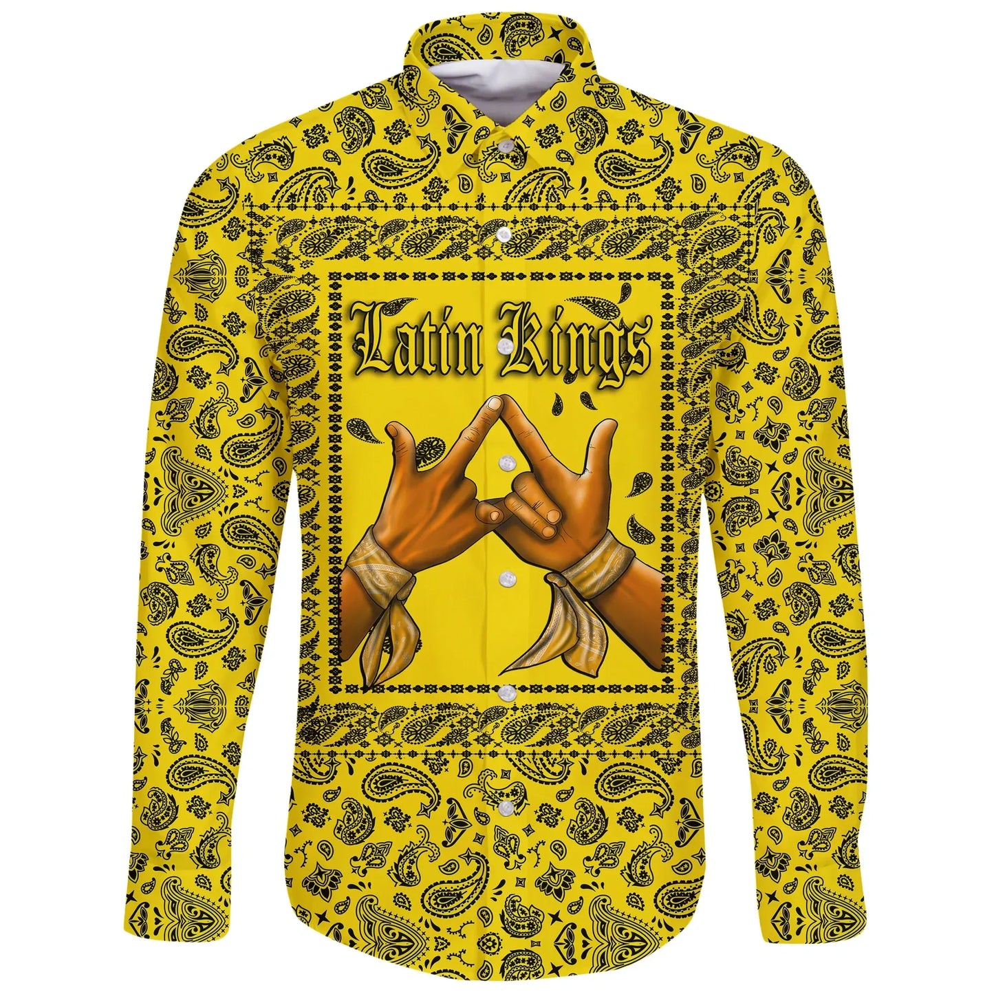 Latin Kings Long Sleeve Button Shirt Yellow Bandana