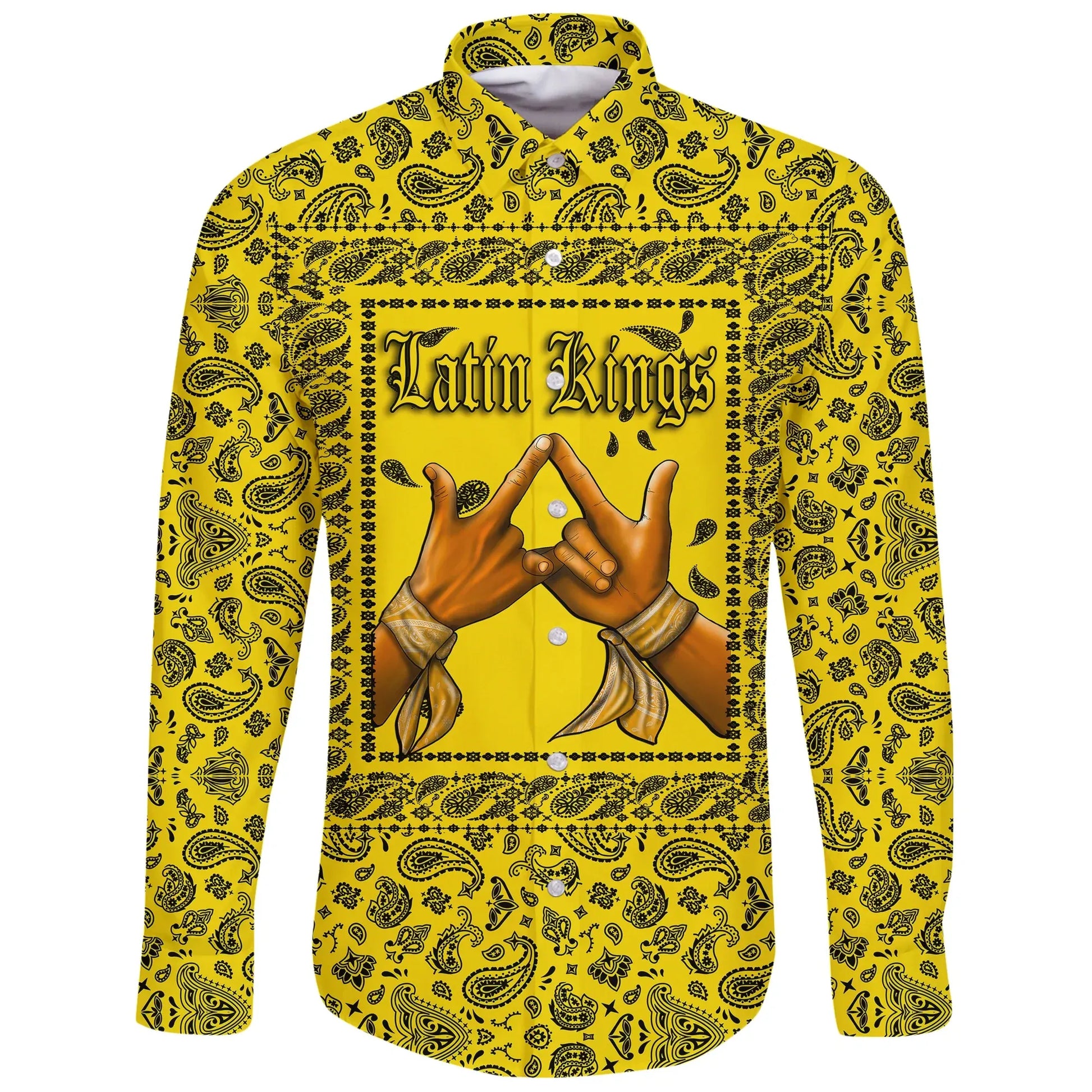 Latin Kings Long Sleeve Button Shirt Yellow Bandana