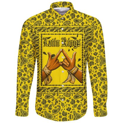 Latin Kings Long Sleeve Button Shirt Yellow Bandana