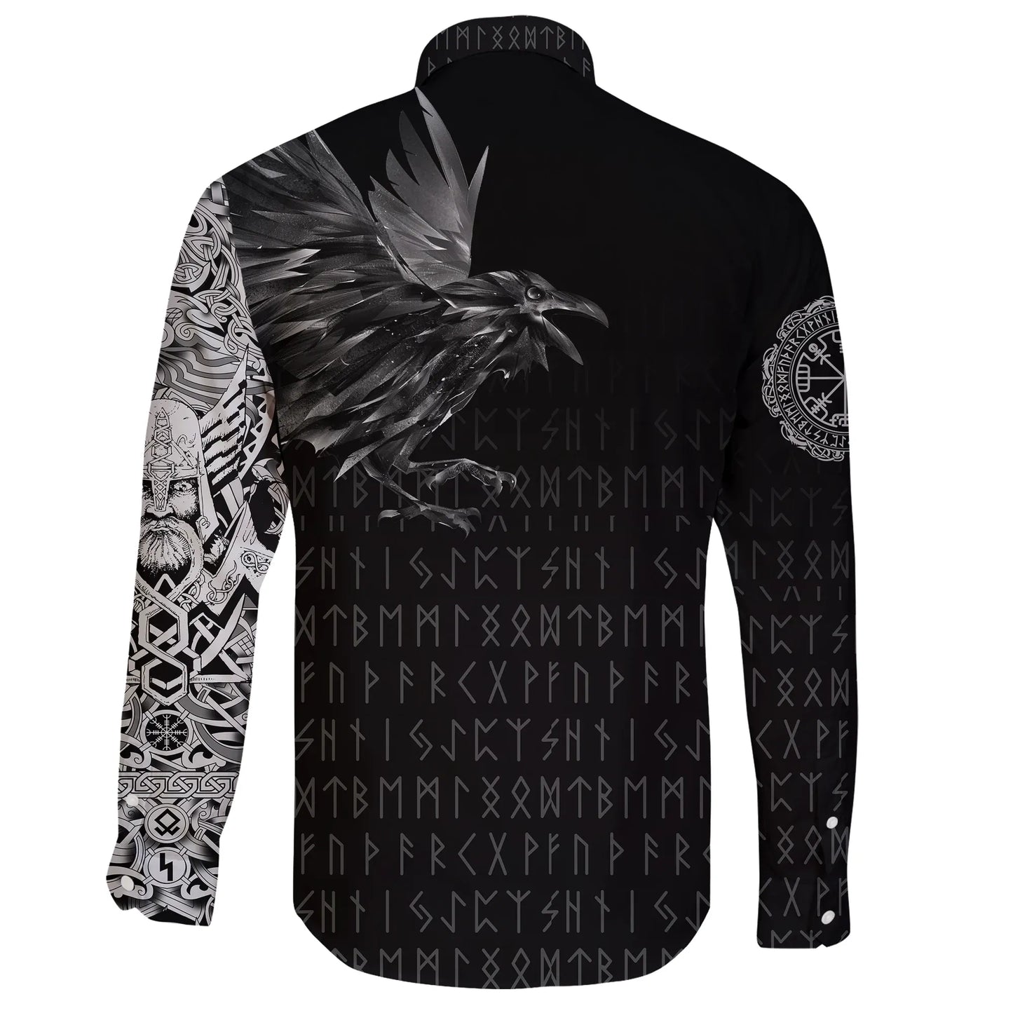 Vikings Long Sleeve Button Shirt Raven Tattoo Style
