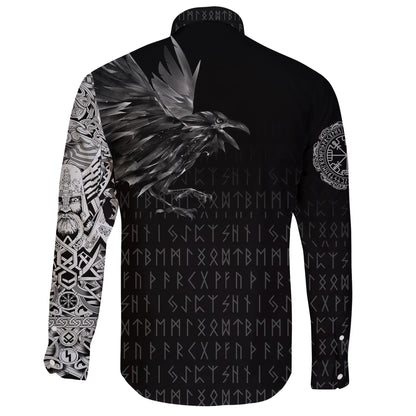 Vikings Long Sleeve Button Shirt Raven Tattoo Style
