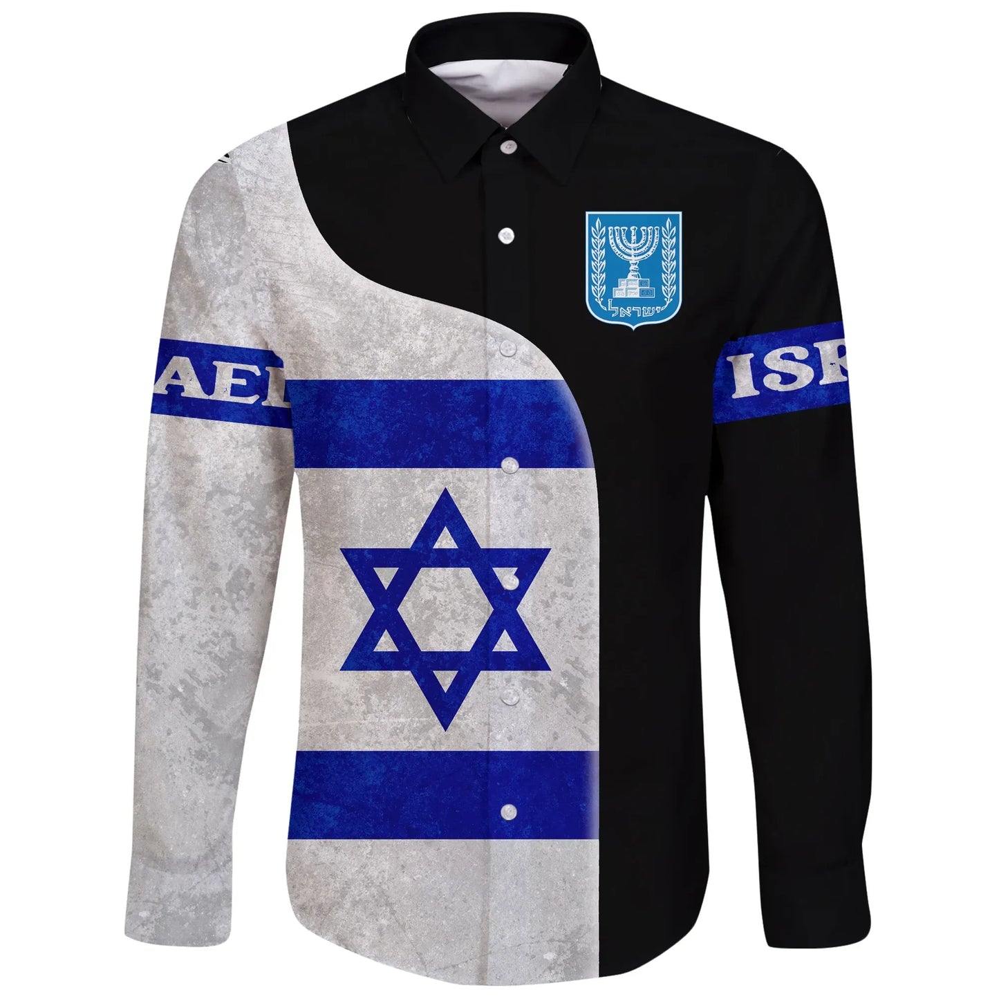 Israel Flag Long Sleeve Button Shirt Coat Of Arms