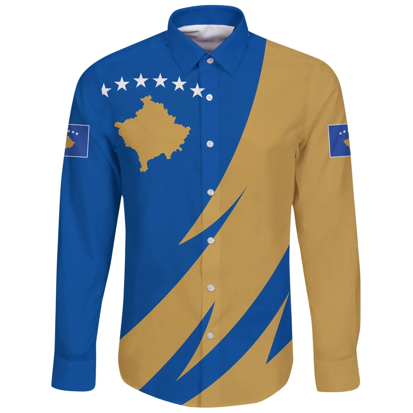 Kosovo Long Sleeve Button Shirt Flag Map