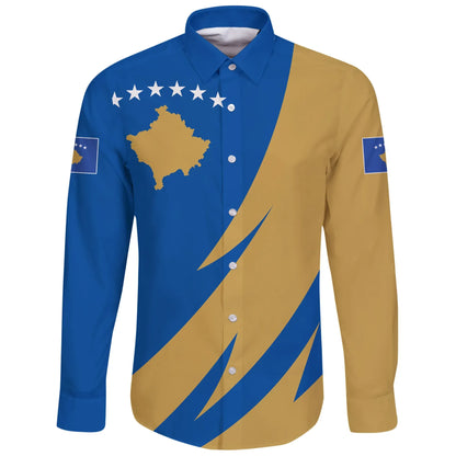 Kosovo Long Sleeve Button Shirt Flag Map