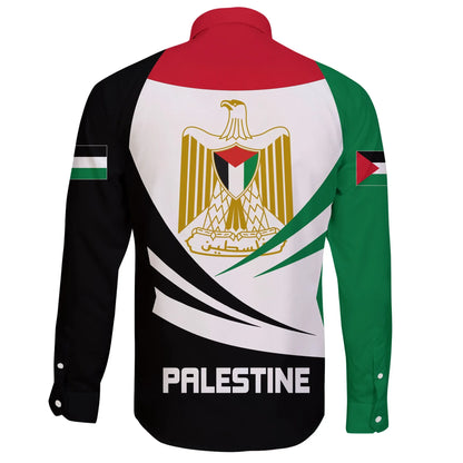 Palestine Long Sleeve Button Shirt Coat Of Arms Bincjou