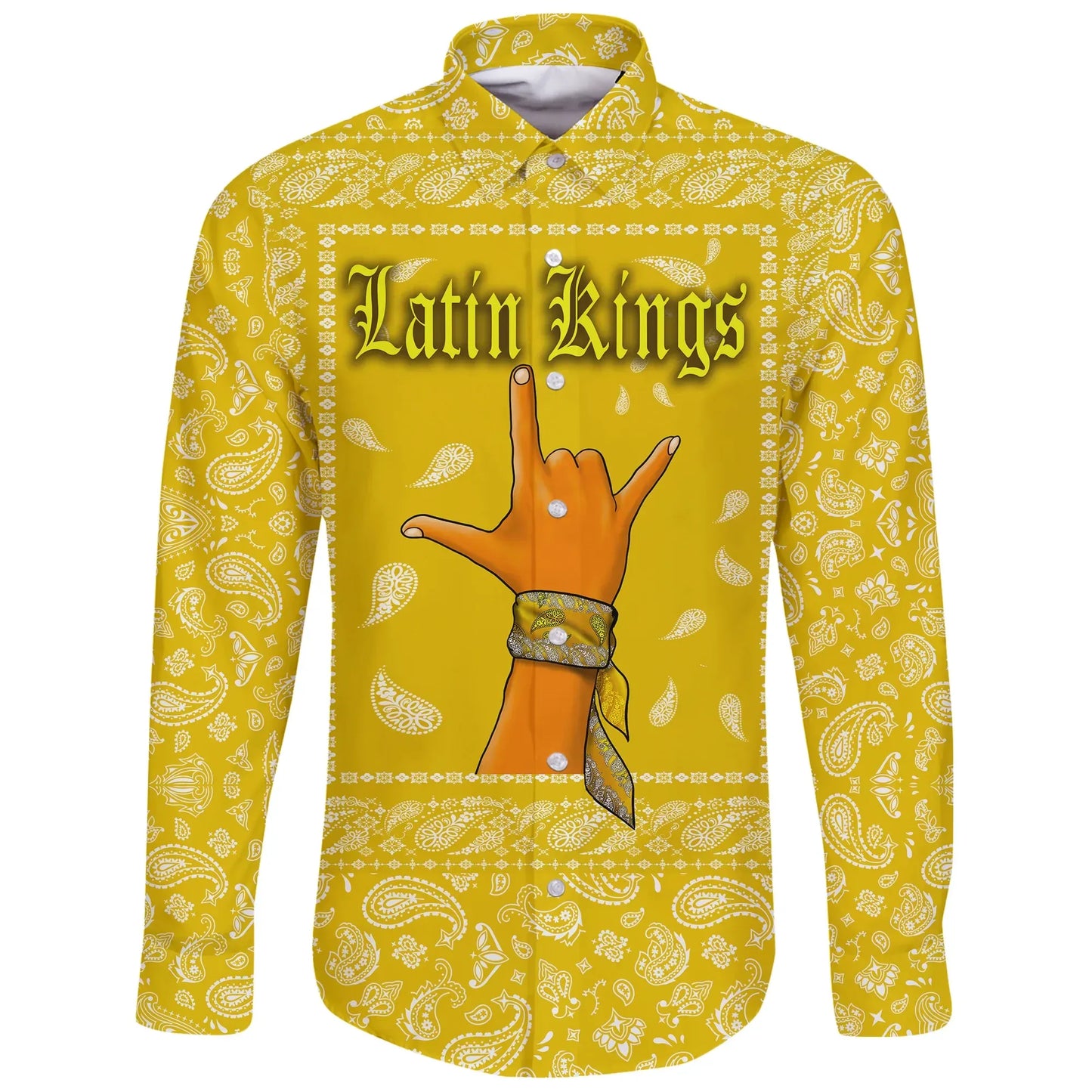 Latin Kings Gang Long Sleeve Button Shirt
