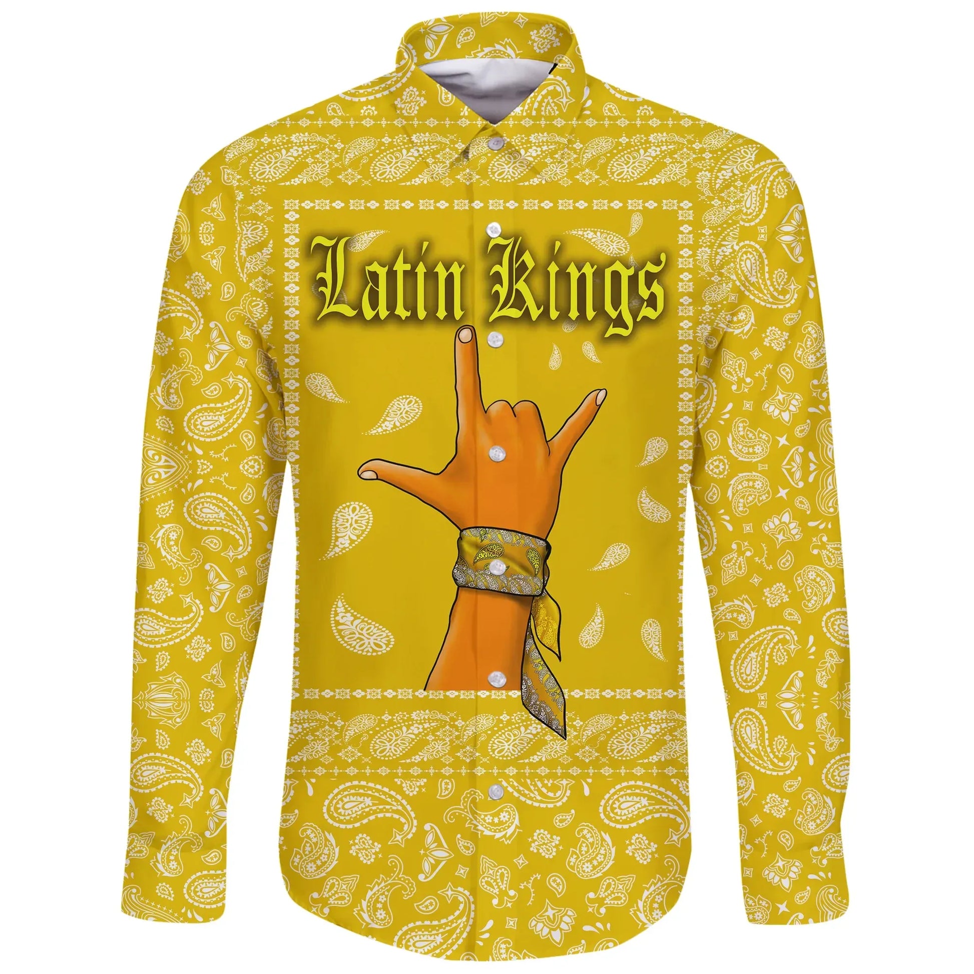 Latin Kings Gang Long Sleeve Button Shirt
