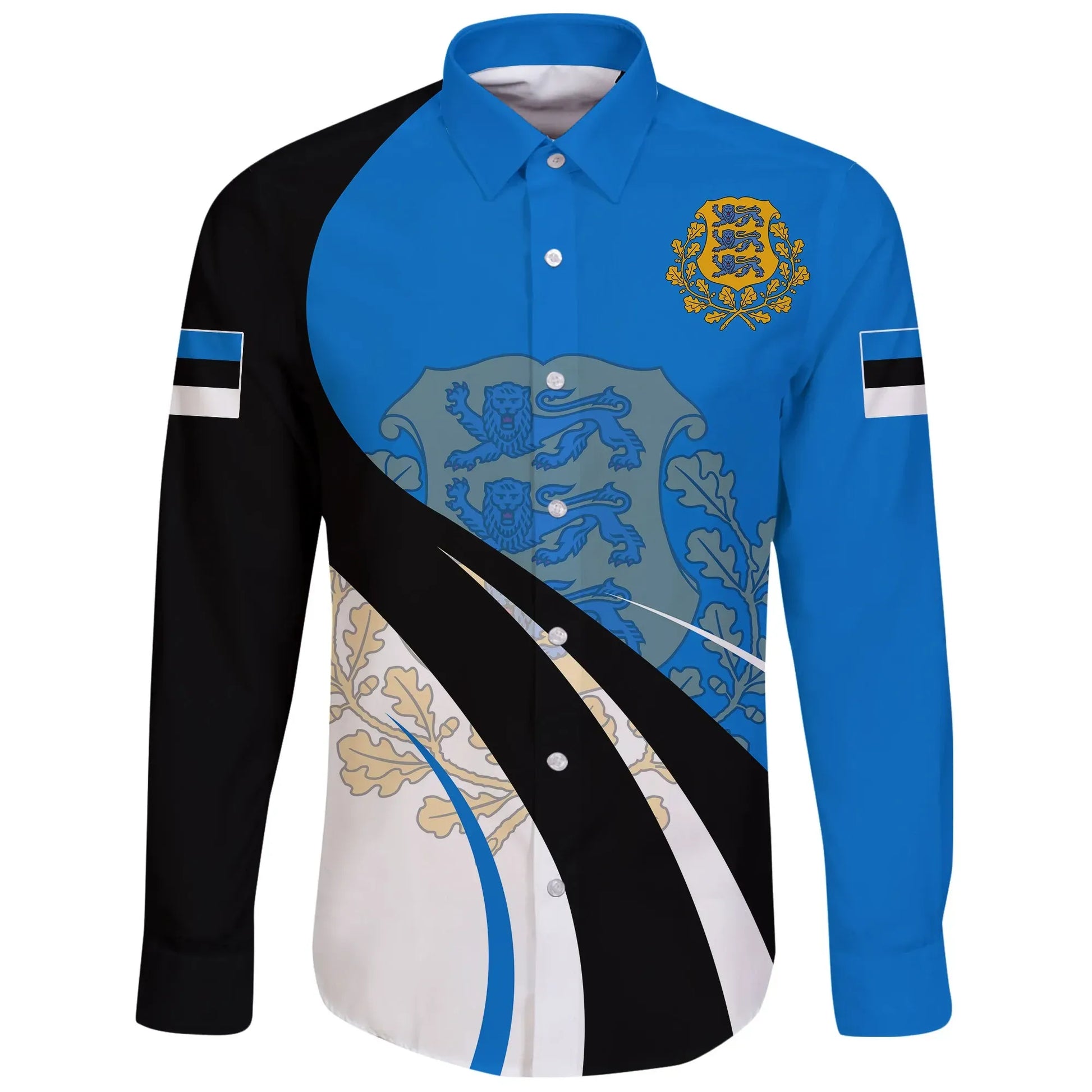Estonia Long Sleeve Button Shirt Flag Coa Basic