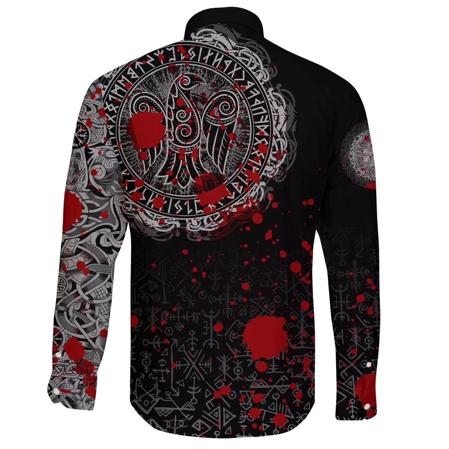 Viking Raven Celtic Tattoo Blood Long Sleeve Button Shirt
